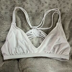 Crochet back bikini top M white soft cup v-front swim separates H2OH colours 🐚